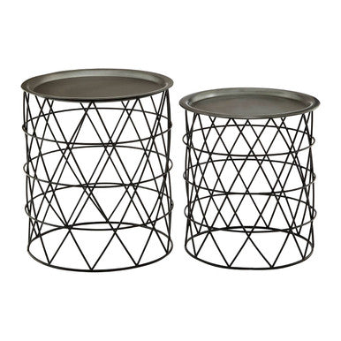 Orsina Templar Black Iron Side Tables – Set of 2 Geometric Nesting Tables