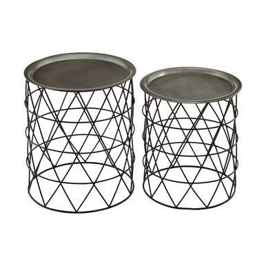 Orsina Templar Black Iron Side Tables – Set of 2 Geometric Nesting Tables