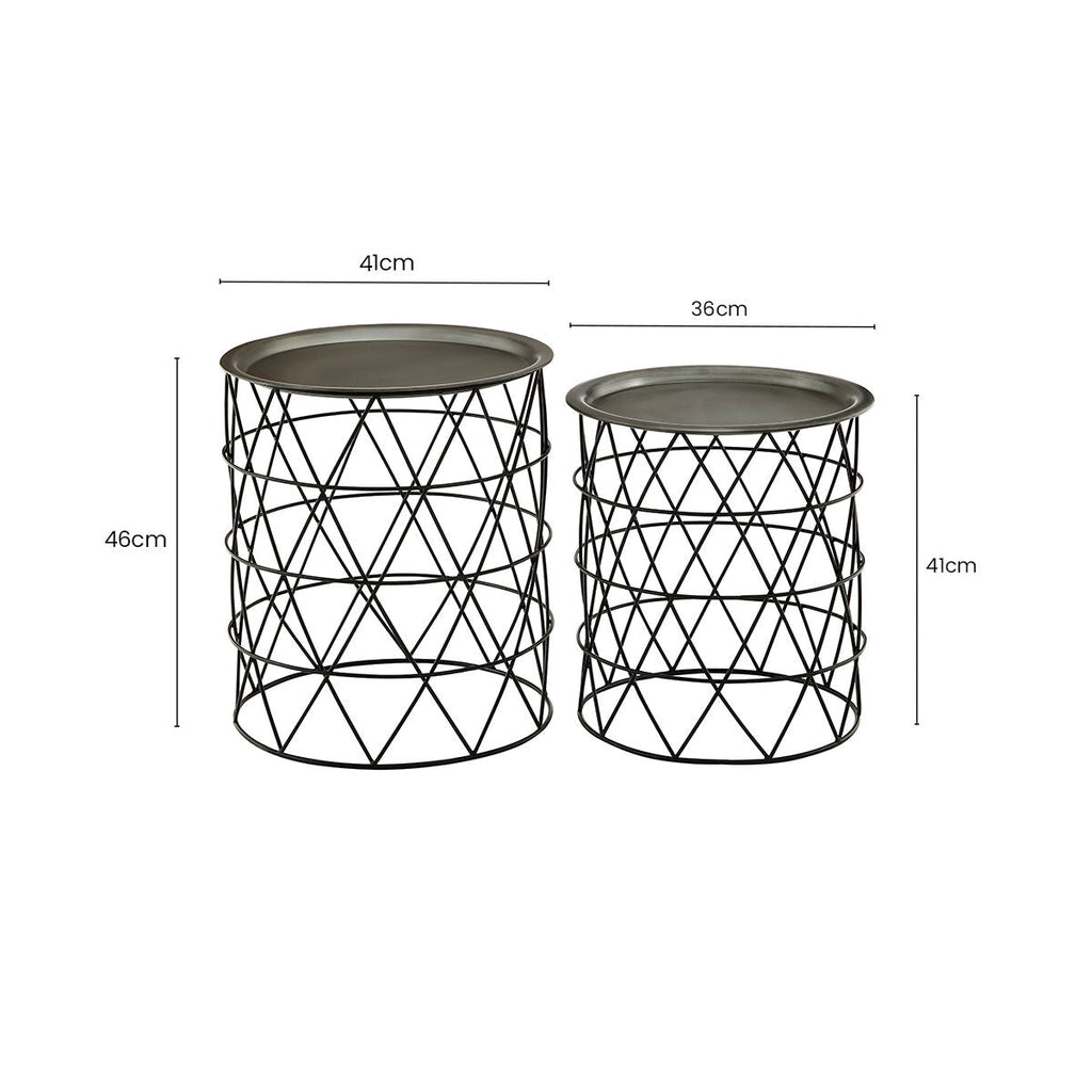 Orsina Templar Black Iron Side Tables – Set of 2 Geometric Nesting Tables