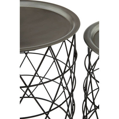 Orsina Templar Black Iron Side Tables – Set of 2 Geometric Nesting Tables