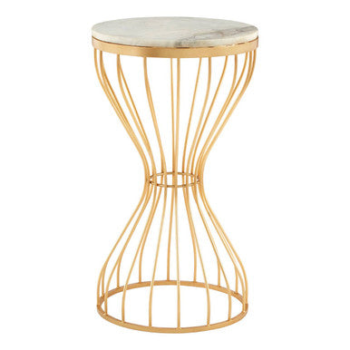 Orsina Templar Round White Marble Side Table with Gold Base