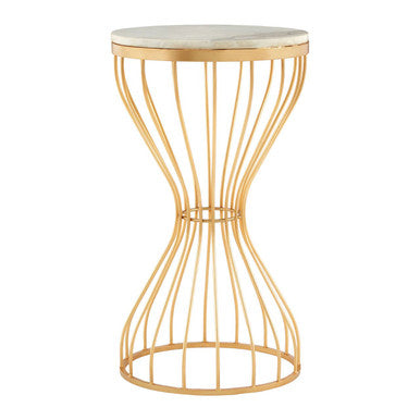 Orsina Templar Round White Marble Side Table with Gold Base