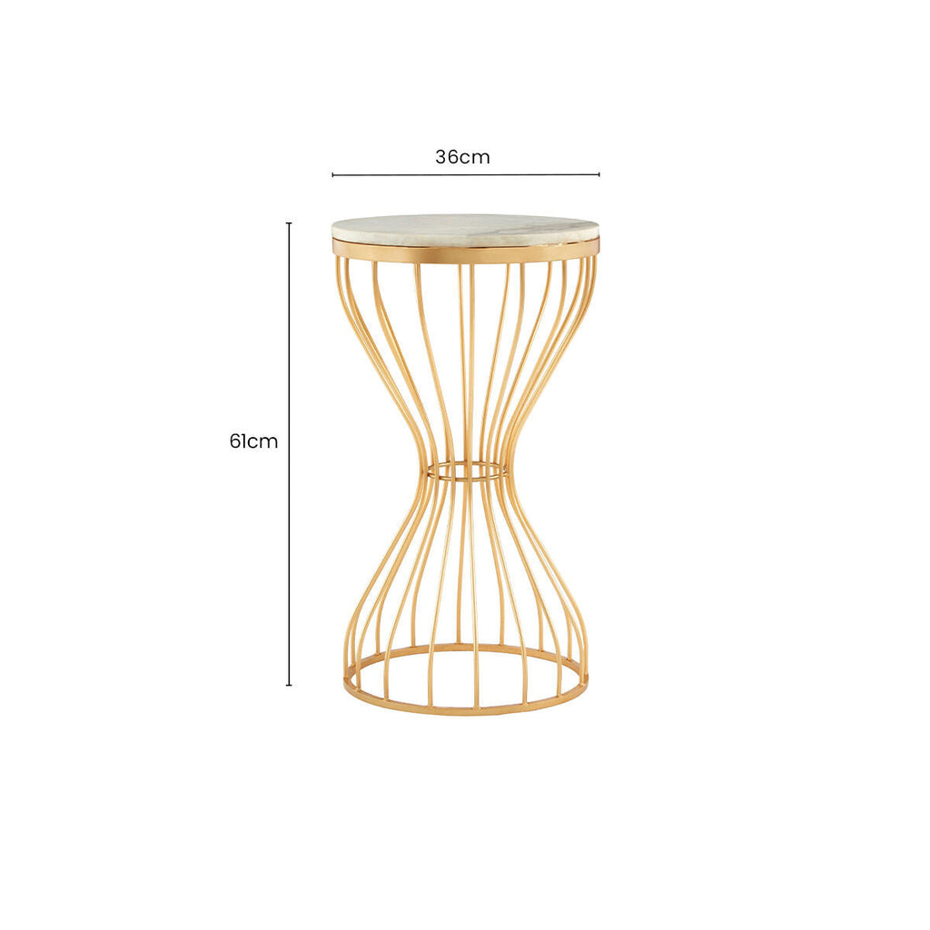 Orsina Templar Round White Marble Side Table with Gold Base