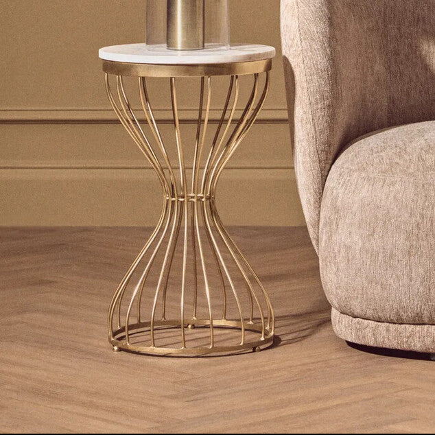 Orsina Templar Round White Marble Side Table with Gold Base