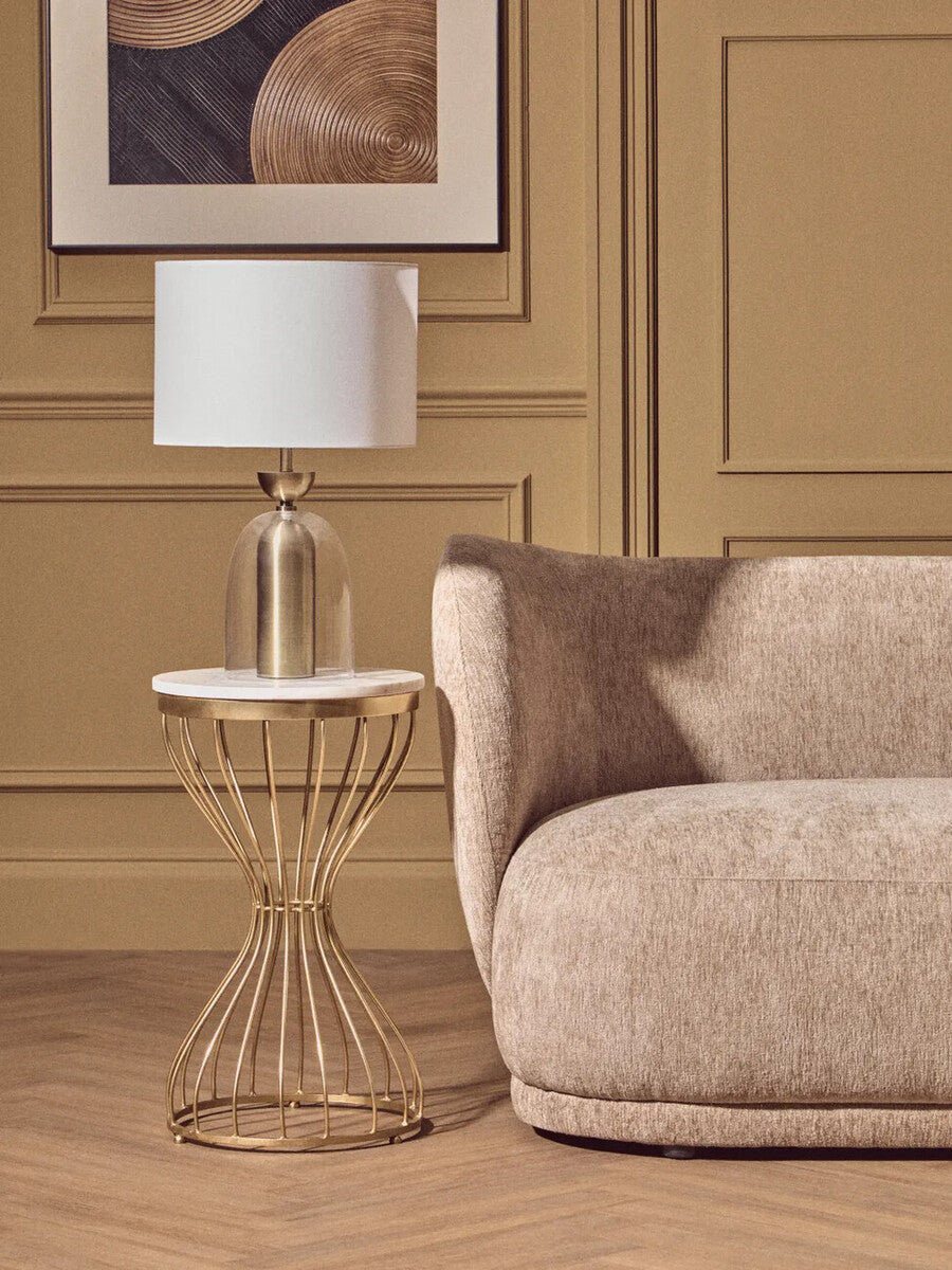 Orsina Templar Round White Marble Side Table with Gold Base
