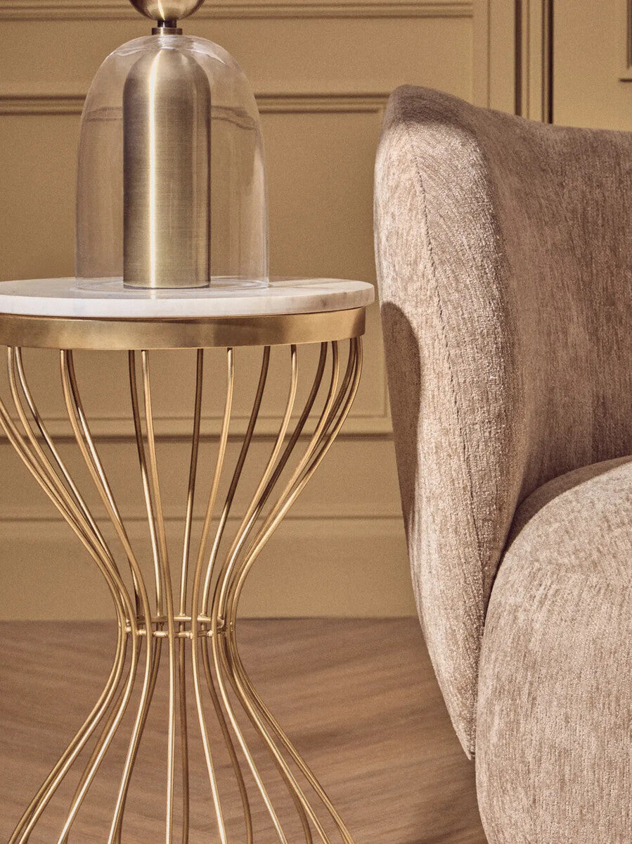 Orsina Templar Round White Marble Side Table with Gold Base