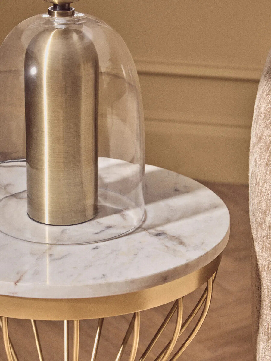 Orsina Templar Round White Marble Side Table with Gold Base