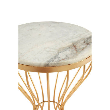 Orsina Templar Round White Marble Side Table with Gold Base