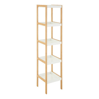 Orsina Nostra 5-Tier Bamboo Shelf Unit – White and Natural Modern Bookcase