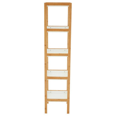 Orsina Nostra 5-Tier Bamboo Shelf Unit – White and Natural Modern Bookcase