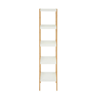 Orsina Nostra 5-Tier Bamboo Shelf Unit – White and Natural Modern Bookcase