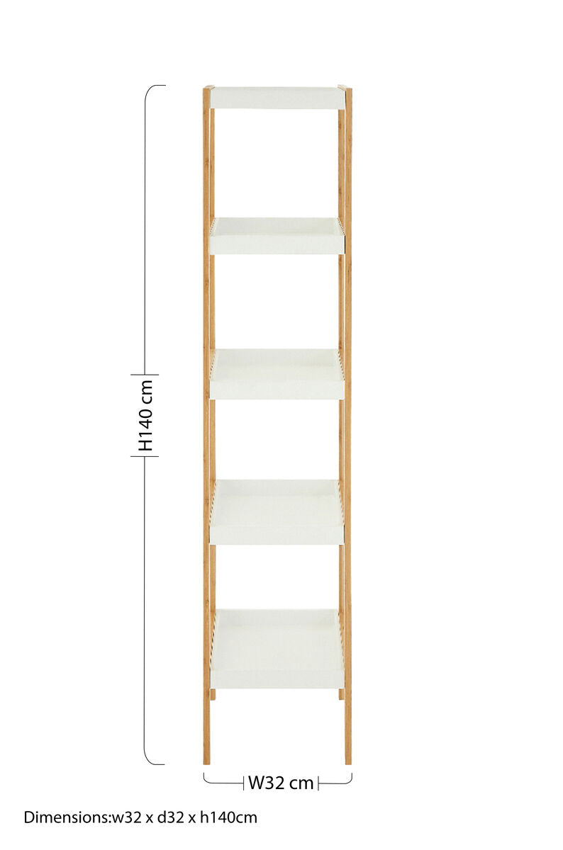 Orsina Nostra 5-Tier Bamboo Shelf Unit – White and Natural Modern Bookcase