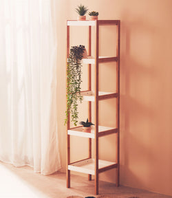Orsina Nostra 5-Tier Bamboo Shelf Unit – White and Natural Modern Bookcase