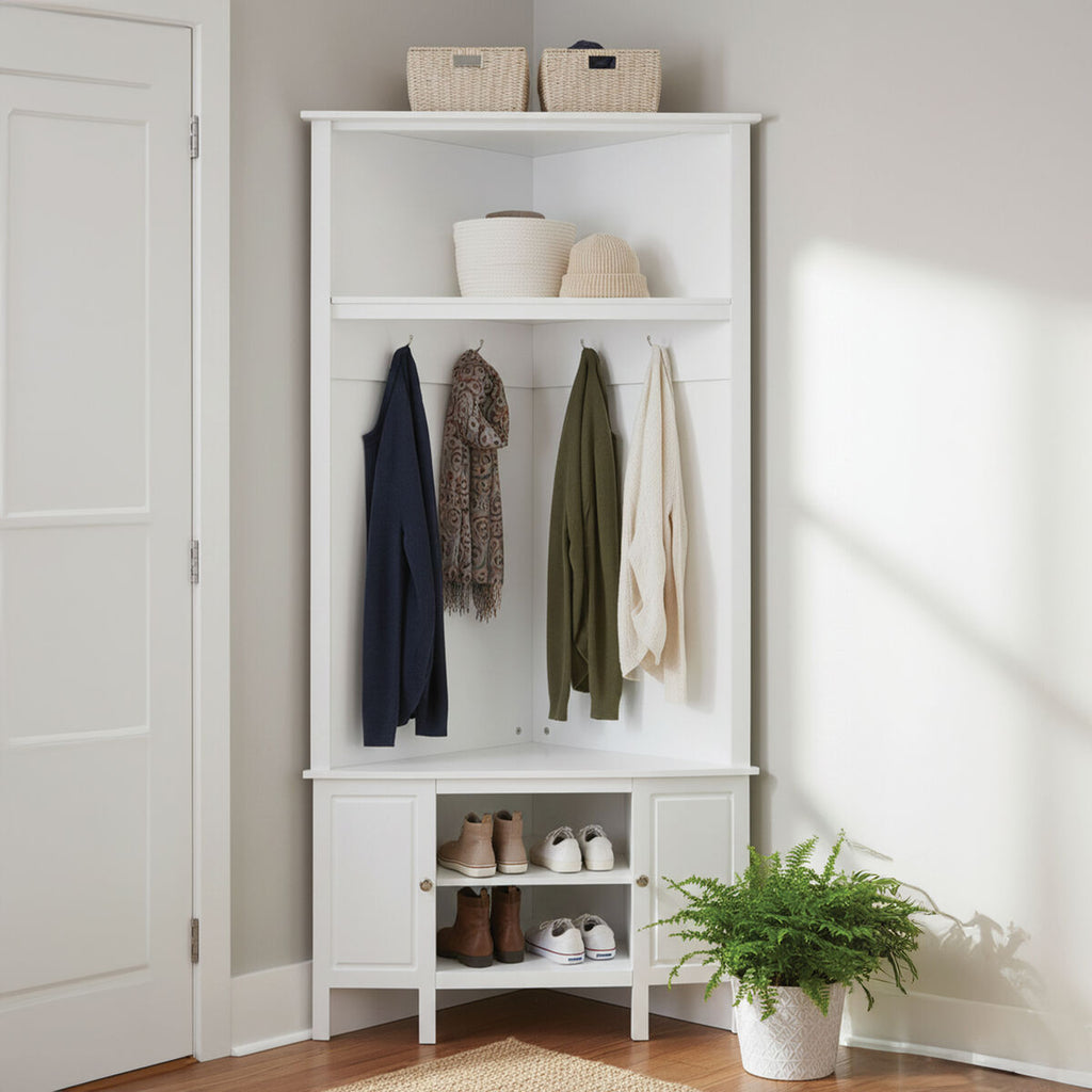 Orsina Portland Corner Coat Bench – Space-Saving Hallway Shoe Storage