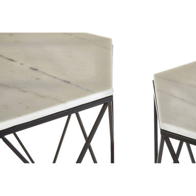 Orsina Arcana Hexagonal Marble Side Tables - Set of 2 Black Metal