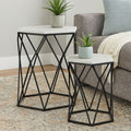 Orsina Arcana Hexagonal Marble Side Tables - Set of 2 Black Metal