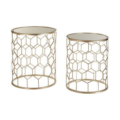 Orsina Arcana Mirrored Honeycomb Nesting Side Tables - Set of 2