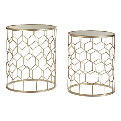 Orsina Arcana Mirrored Honeycomb Nesting Side Tables - Set of 2