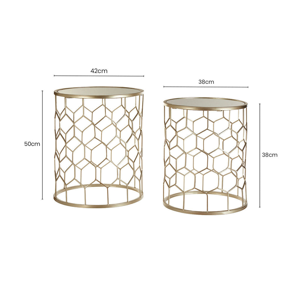 Orsina Arcana Mirrored Honeycomb Nesting Side Tables - Set of 2
