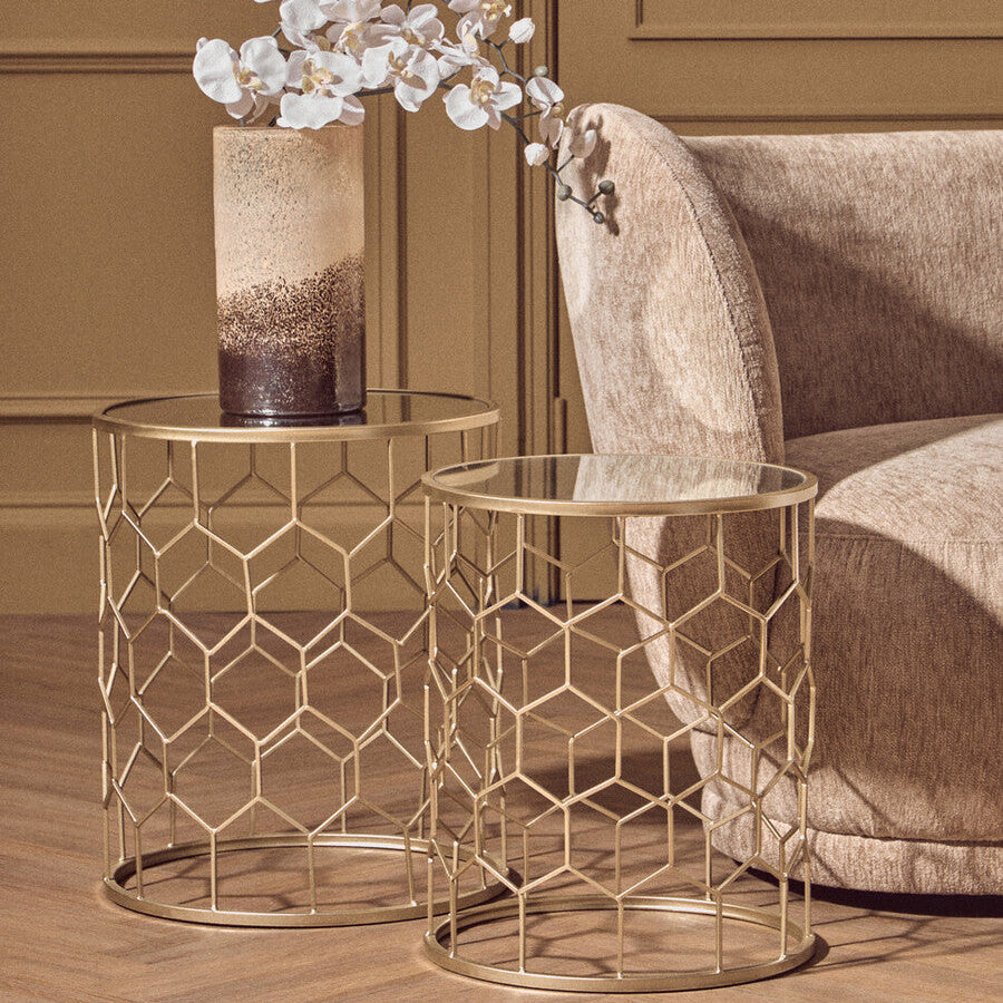 Orsina Arcana Mirrored Honeycomb Nesting Side Tables - Set of 2