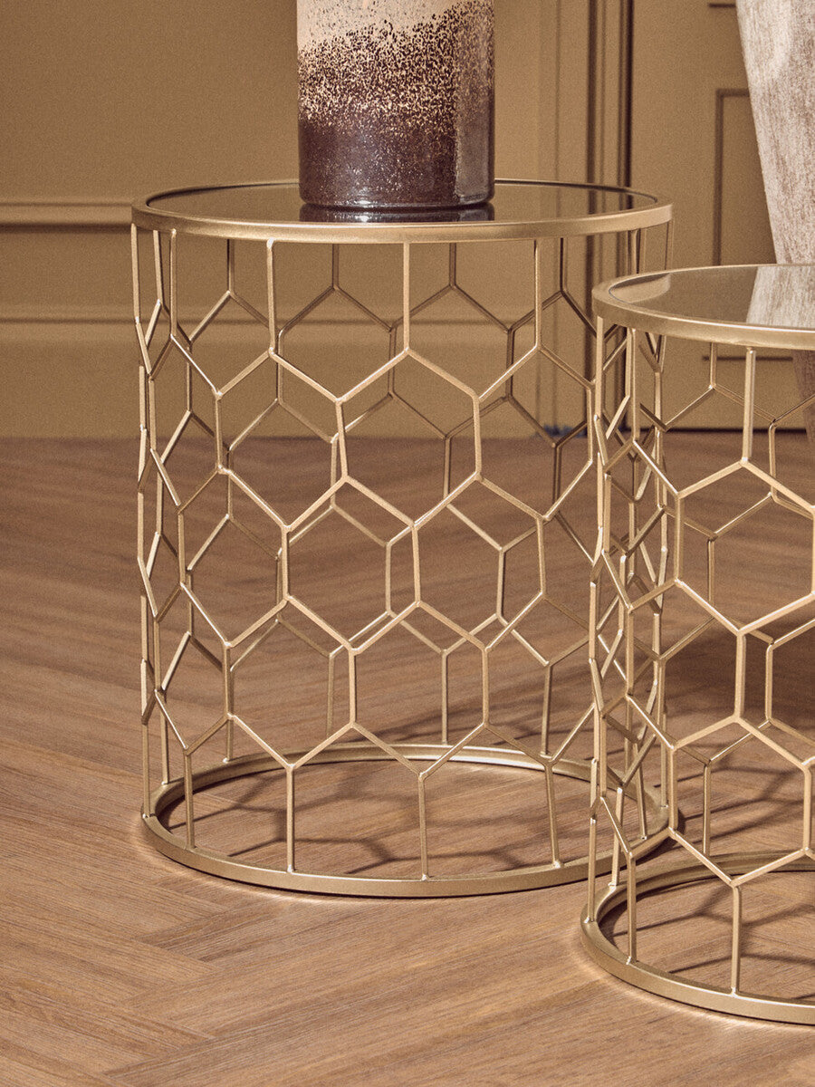 Orsina Arcana Mirrored Honeycomb Nesting Side Tables - Set of 2
