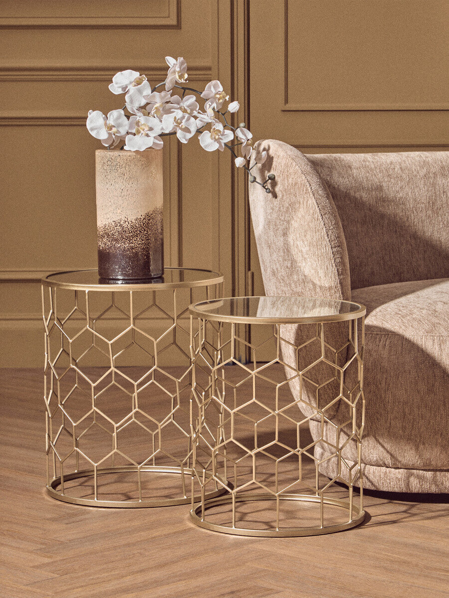 Orsina Arcana Mirrored Honeycomb Nesting Side Tables - Set of 2