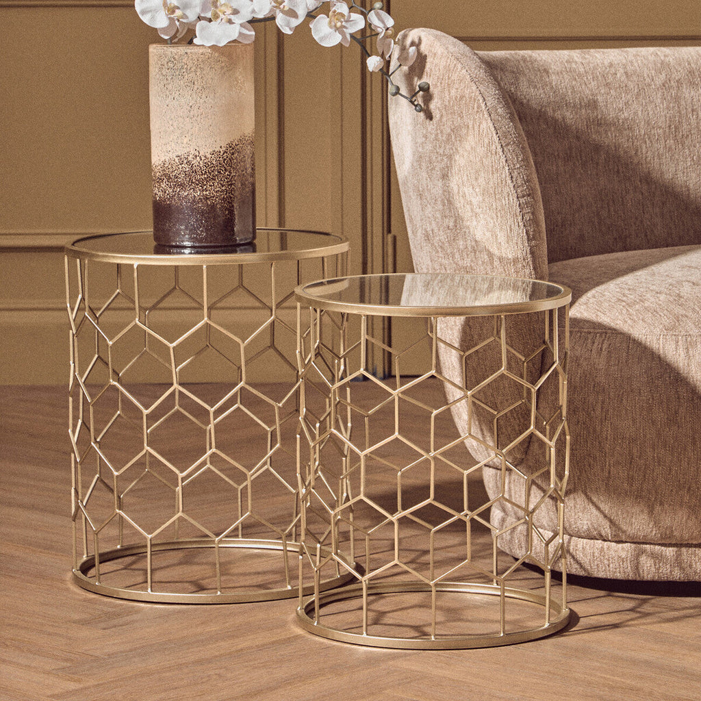 Orsina Arcana Mirrored Honeycomb Nesting Side Tables - Set of 2
