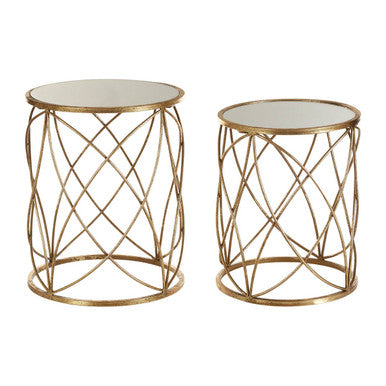 Orsina Arcana Set of 2 Round Mirrored Side Tables with Gold Frame