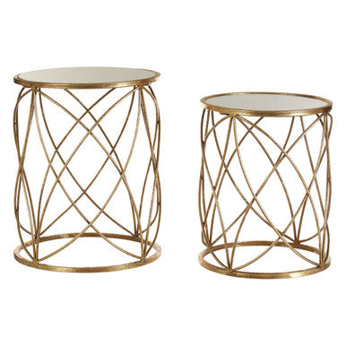 Orsina Arcana Set of 2 Round Mirrored Side Tables with Gold Frame
