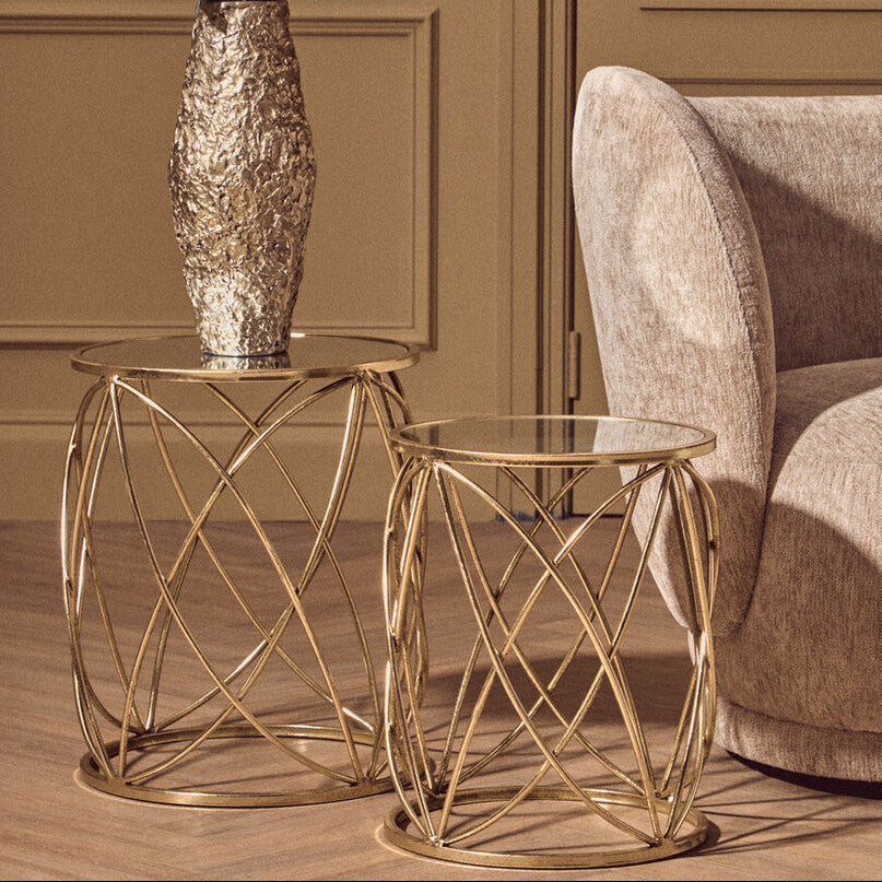 Orsina Arcana Set of 2 Round Mirrored Side Tables with Gold Frame