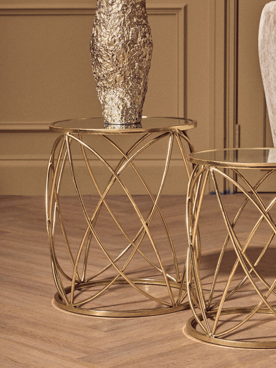 Orsina Arcana Set of 2 Round Mirrored Side Tables with Gold Frame