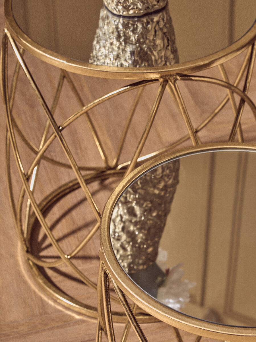 Orsina Arcana Set of 2 Round Mirrored Side Tables with Gold Frame