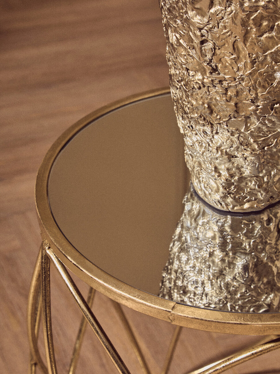 Orsina Arcana Set of 2 Round Mirrored Side Tables with Gold Frame