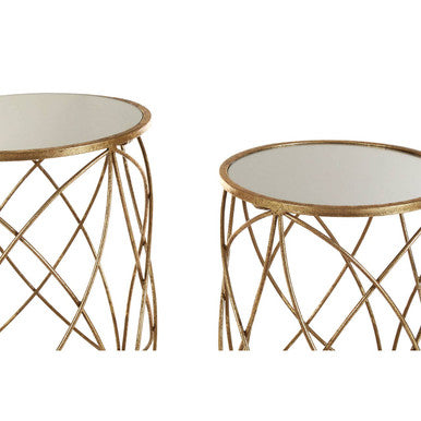 Orsina Arcana Set of 2 Round Mirrored Side Tables with Gold Frame