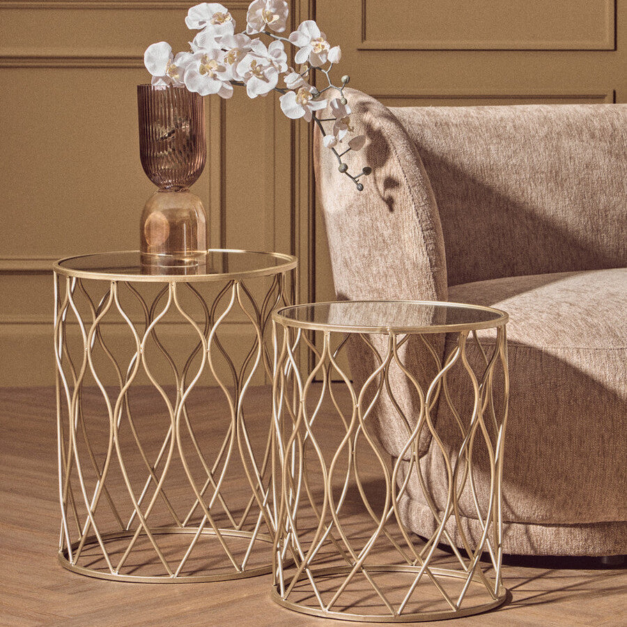 Orsina Arcana Nesting Side Tables – Set of 2 Mirrored Glass & Gold