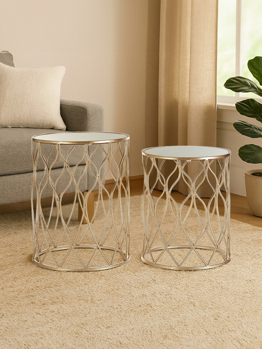 Orsina Arcana Nesting Side Tables – Set of 2 Mirrored Glass & Gold