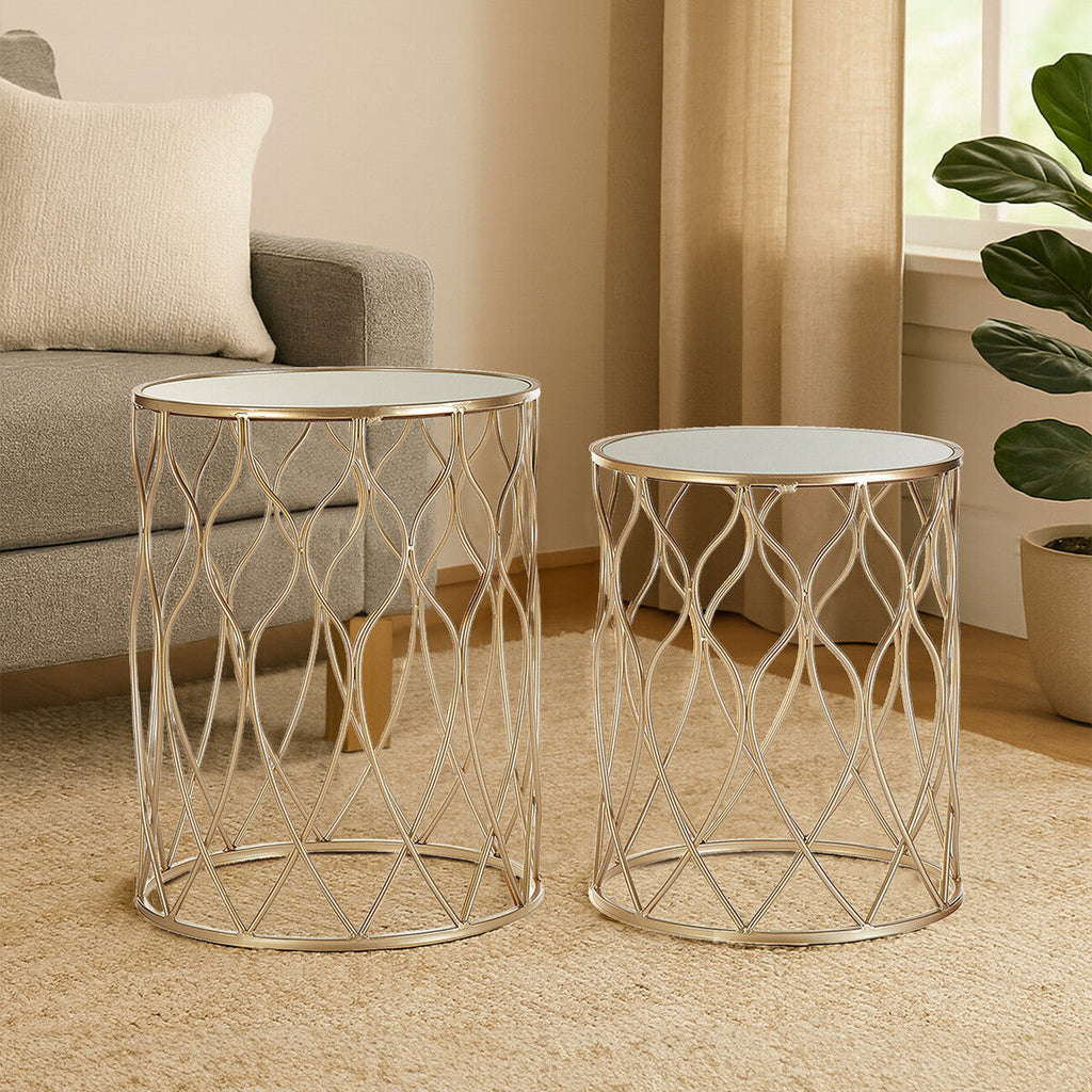 Orsina Arcana Nesting Side Tables – Set of 2 Mirrored Glass & Gold