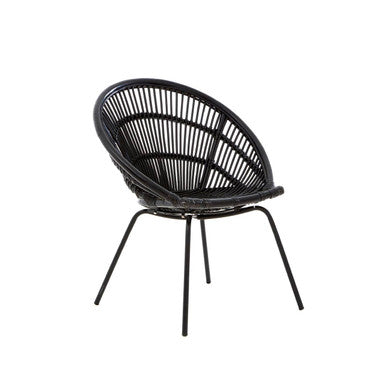 Orsina Lagom Black Natural Rattan Accent Chair with Iron Legs