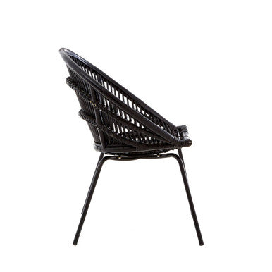 Orsina Lagom Black Natural Rattan Accent Chair with Iron Legs