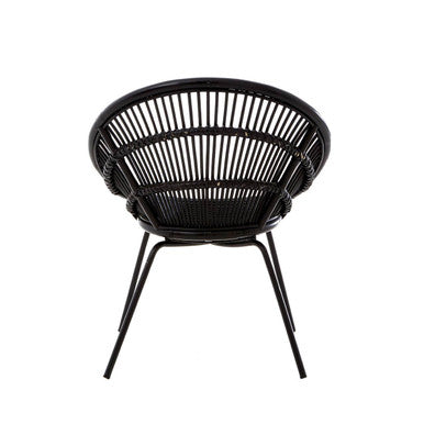 Orsina Lagom Black Natural Rattan Accent Chair with Iron Legs