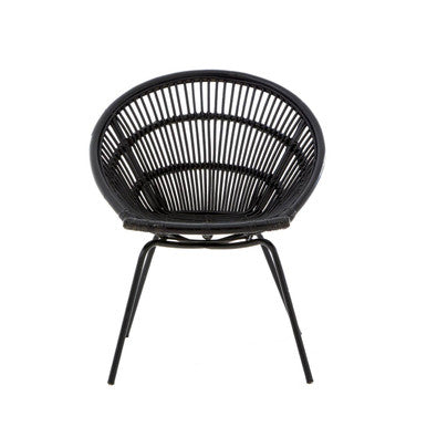 Orsina Lagom Black Natural Rattan Accent Chair with Iron Legs