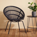 Orsina Lagom Black Natural Rattan Accent Chair with Iron Legs