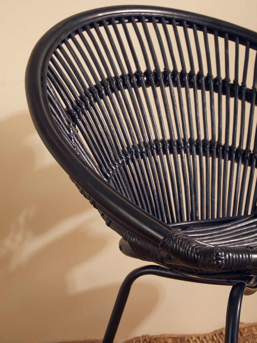 Orsina Lagom Black Natural Rattan Accent Chair with Iron Legs