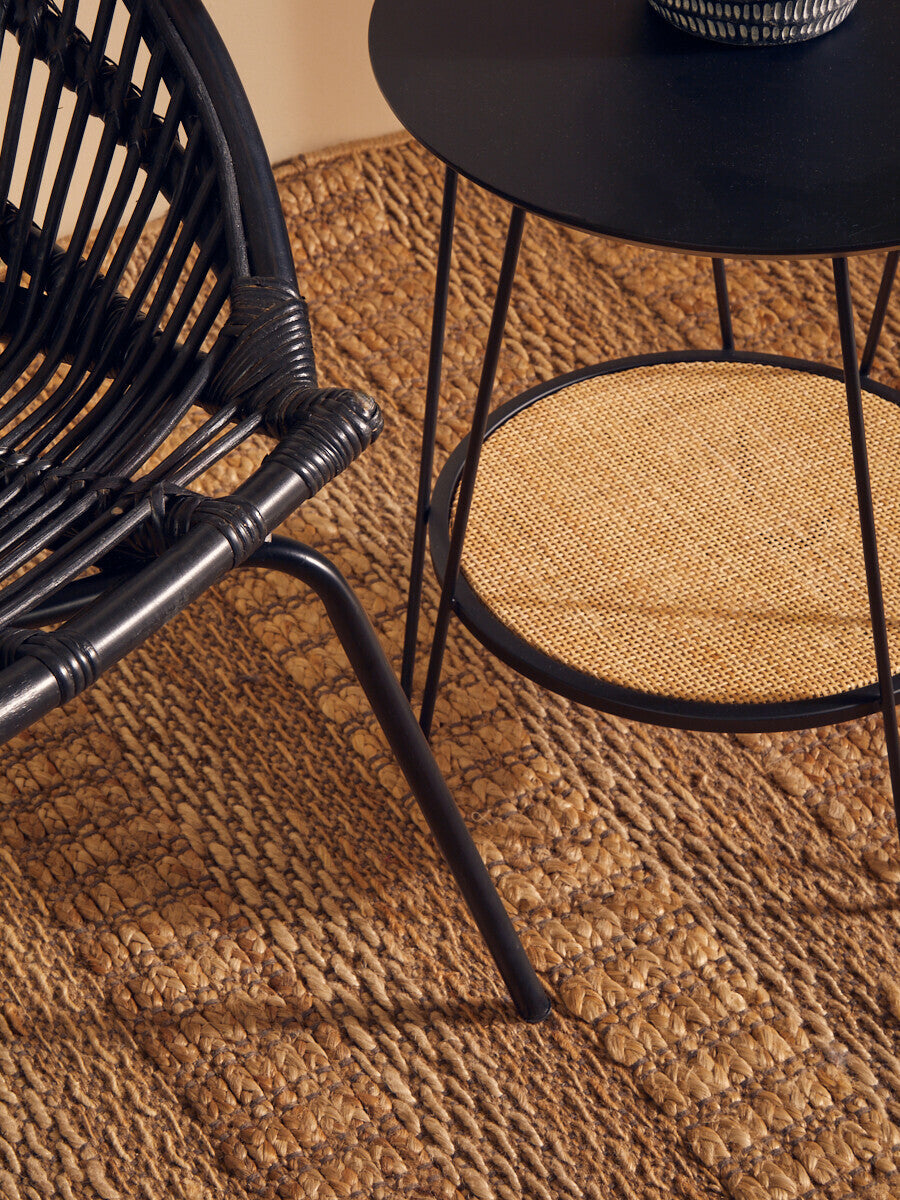 Orsina Lagom Black Natural Rattan Accent Chair with Iron Legs
