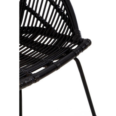 Orsina Lagom Black Natural Rattan Accent Chair with Iron Legs