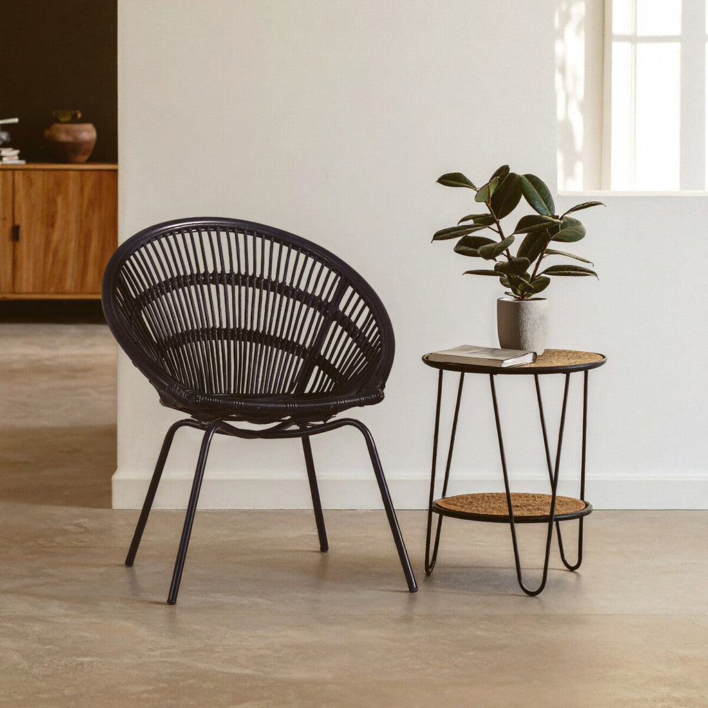 Orsina Lagom Black Natural Rattan Accent Chair with Iron Legs