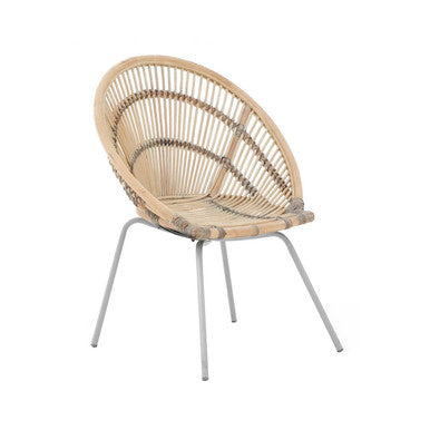 Orsina Lagom White Washed Natural Rattan Accent Chair with Grey Base