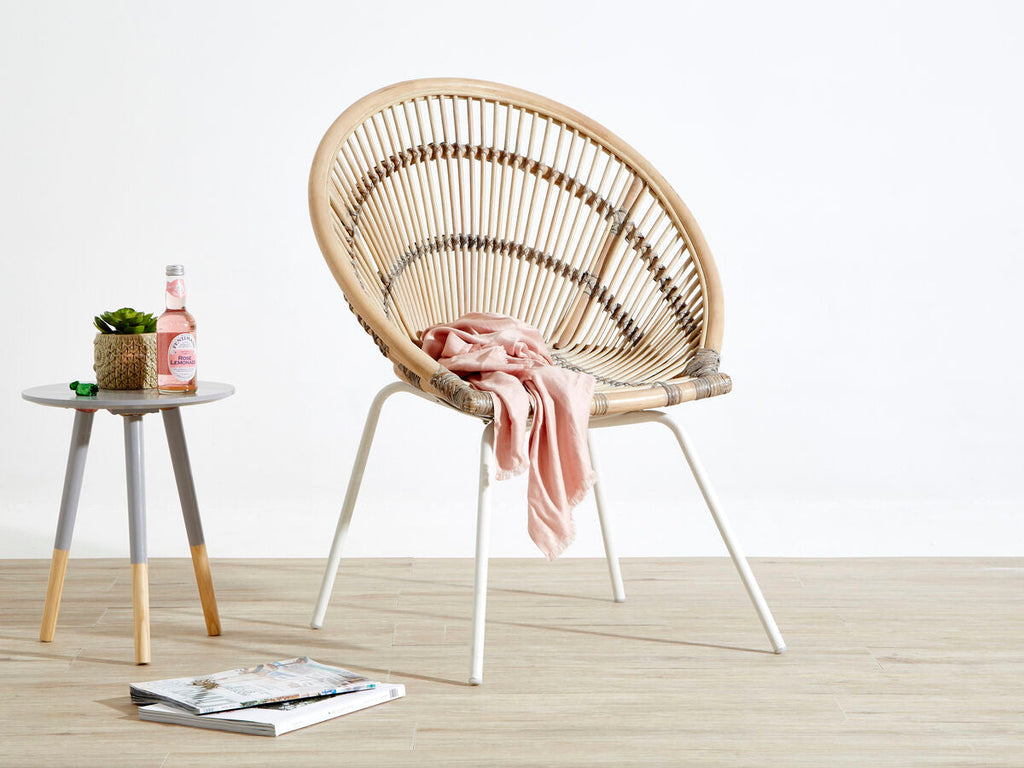 Orsina Lagom White Washed Natural Rattan Accent Chair with Grey Base
