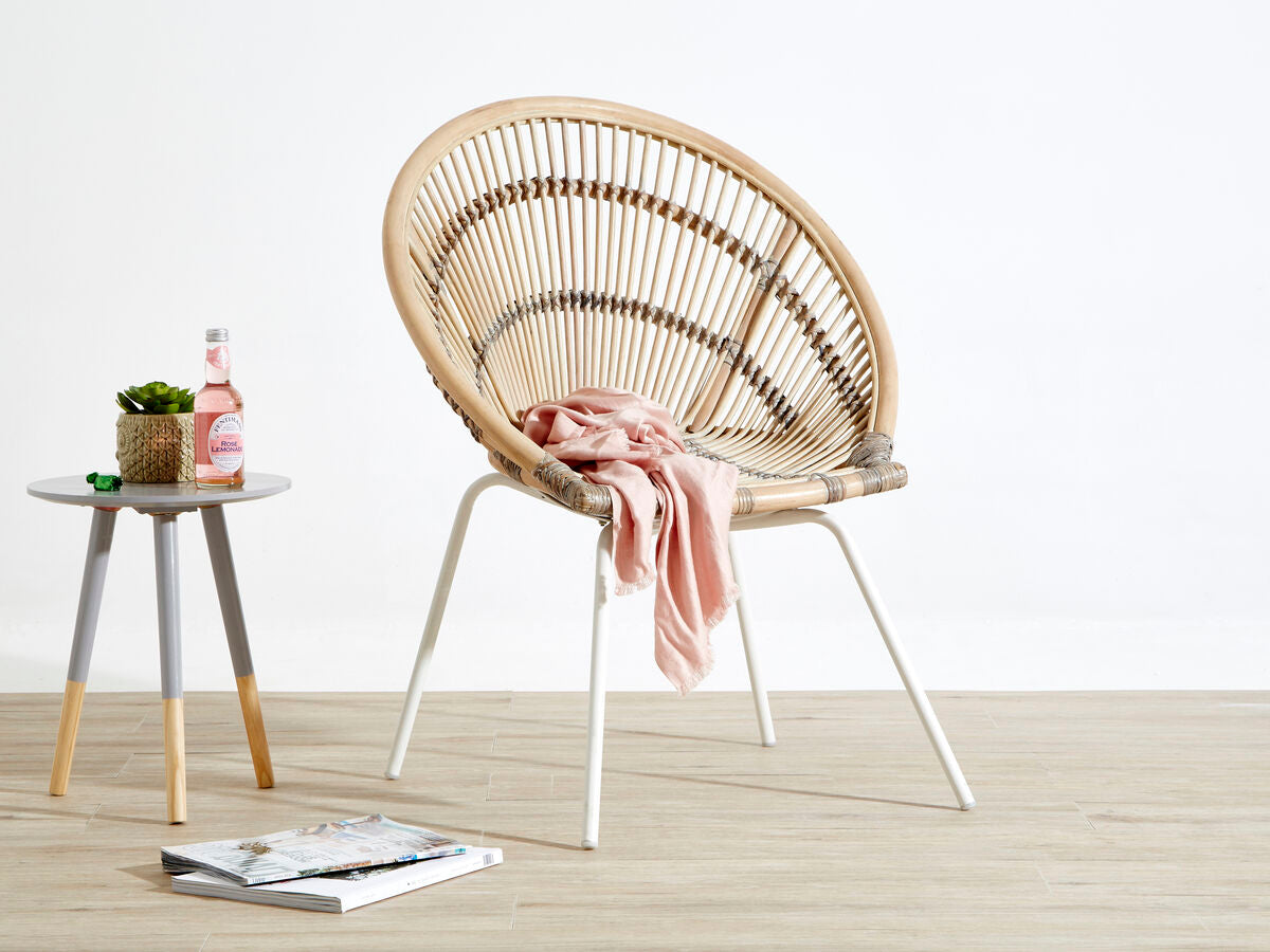 Orsina Lagom White Washed Natural Rattan Accent Chair with Grey Base