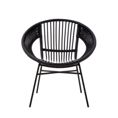 Orsina Lagom Black Rattan Accent Chair – Modern Iron Frame Seating